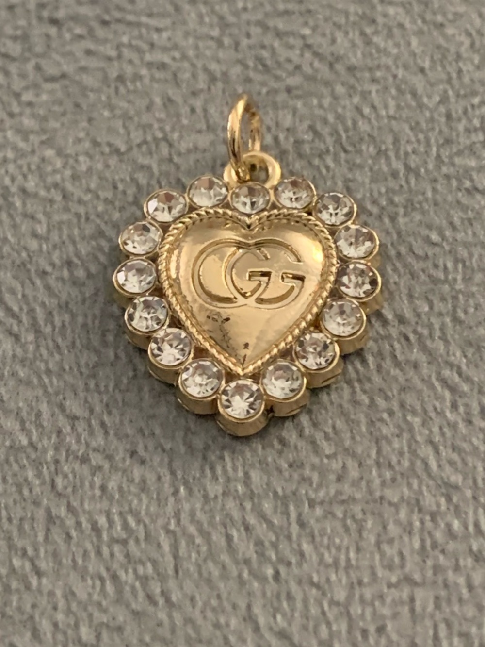 Upcycled Gold Heart Pendant with Crystal Border